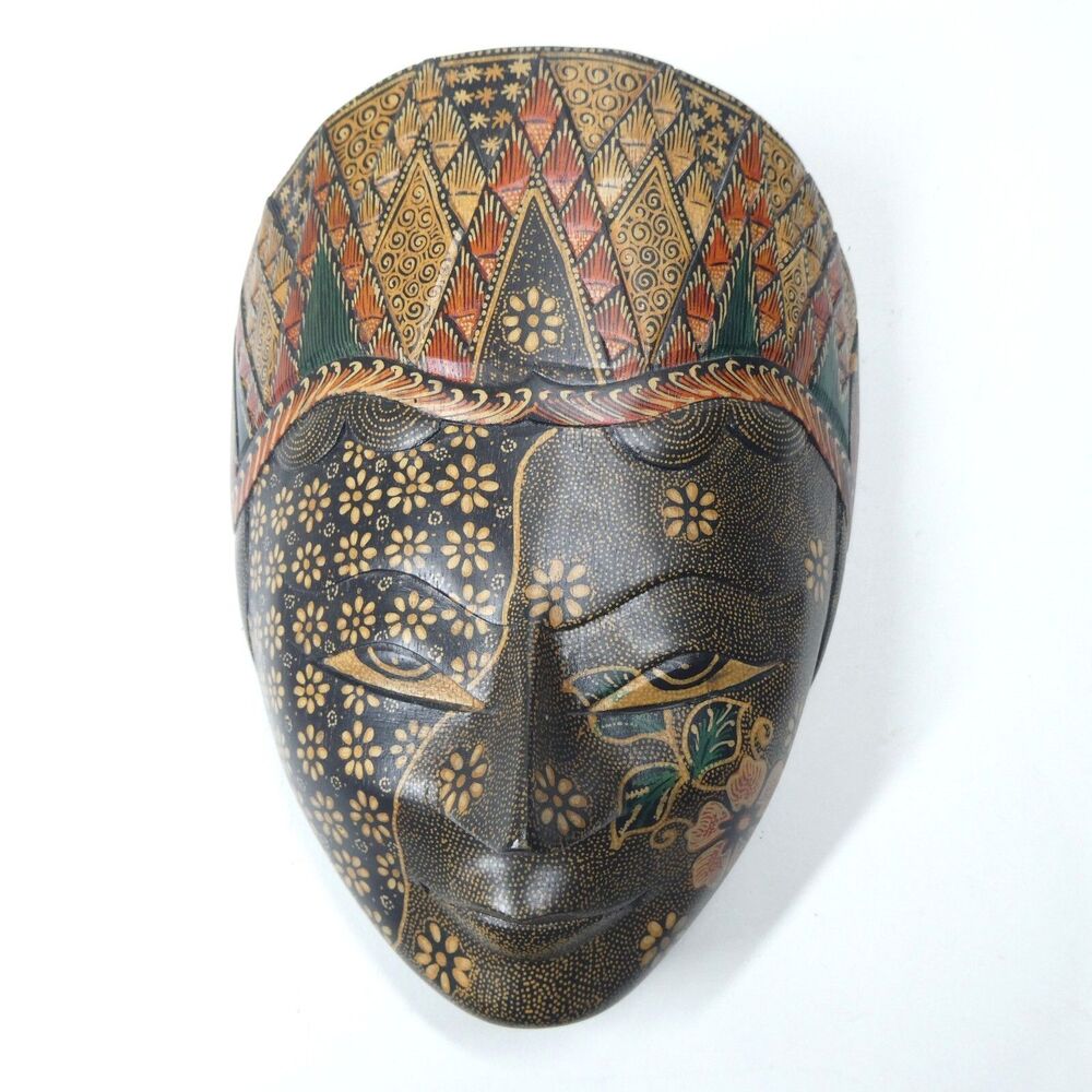 Indonesian Batik Mask Wooden Painted Vintage Decorative